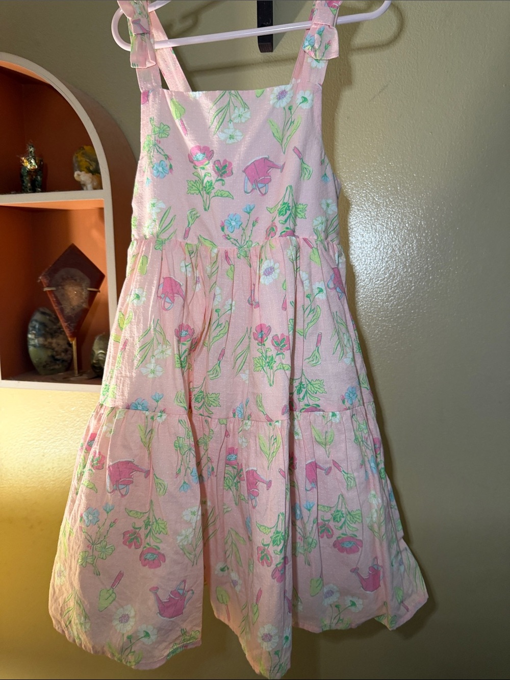 Girls' Pink Floral Tiered Sundress
